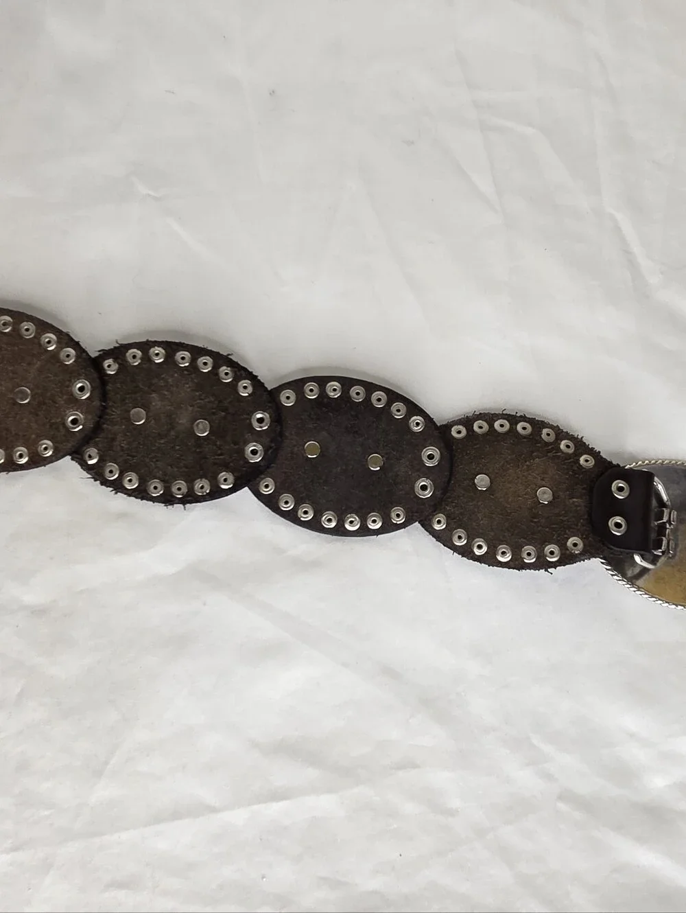 Fossil Size L Women's Belt Black Genuine Leather Silver-tone Buckle & Studs